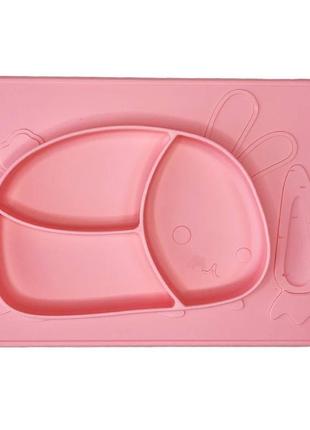 Силиконовая тарелка-коврик "зайка" mgz-0119(coral) 19х27 см
