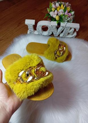 💛комнатные меховые пушистые тапочки размер 36/37 стелька 23.5 см💛