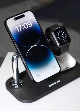 Беспроводное зарядное устройство proove magnetic field 3 in 1, зарядная станция для 3 устройств qub