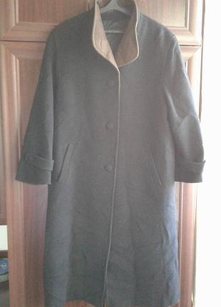 Черное демисезонное шерстяное пальто длины миди  батал sexth sense c&a винтаж