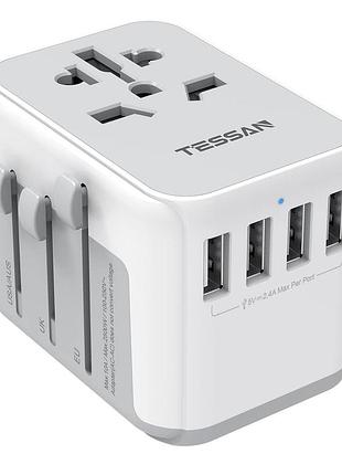 Універсальний тревел-адаптер 5в1 з 4x usb 3.4a, міжнародний перехідник для 150+ країн (us/eu/uk/au)