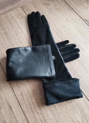 Перчатки кожаные замшевые женские длинные