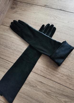 Перчатки кожаные замшевые женские длинные