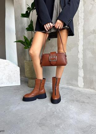 Ботинки женские демисезонные/зимние на утолщенной подошве натуральная кожа цвета виски 9777