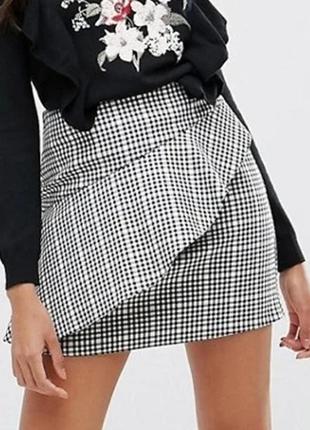 Брендовая демисезонная юбка "river island" в черно-белую клетку. размер uk12/eur38.