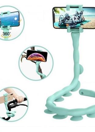 Гнучкий тримач для телефона з присосками універсальний cute worm lazy holder. колір: блакитний