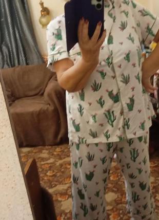 Піжама біла великого розміру з кактусами tu