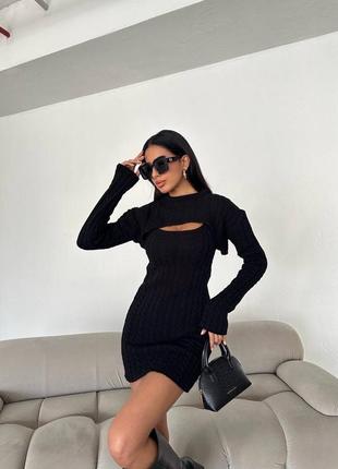 Женский вязаный костюм платье и болеро
