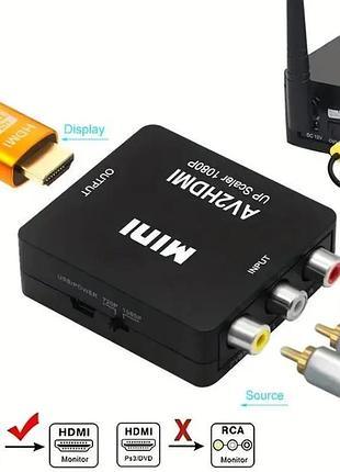 Конвертер av2hdmi перехідник rca тюльпан на hdmi upscaler fullhd black
