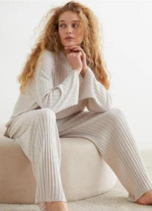 Новые трикотажные палаццо h&m брюки рубчик брюки широкие батал