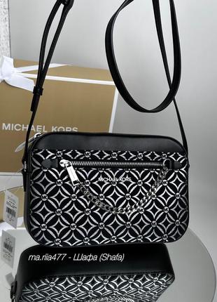 Сумка michael kors jet set large metallic logo jacquard crossbody bag