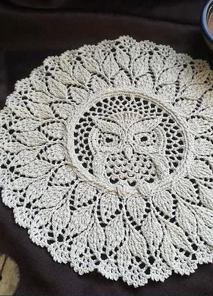 Салфетка «сова», вязаная рельефная салфетка