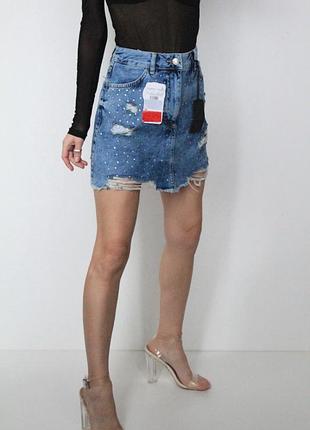 Новая джинсовая юбка в стразах lcw