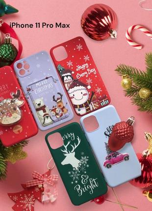 2 шт - 250 грн. новогодний рождественский силиконовый чехол для айфон dm clear case для Apple 11 Pro max (про макс) санта олень попсокет для карт (карточек)