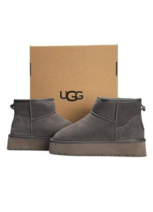Жіночі уггі ugg classic ultra mini platform grey fur