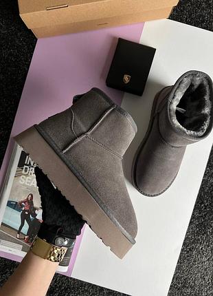 Женские угги ugg classic mini platform grey fur