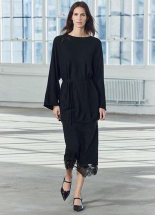 Однотонная черная миди юбка черная zara new