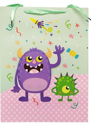Подарунковий пакет "монстрики" 2373l, 40 х 30 х 0,1 зелений