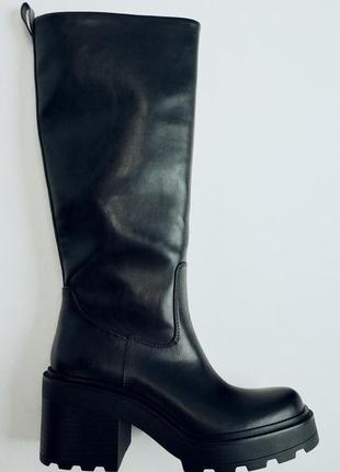 Сапоги женские черные тракторная подошва zara new