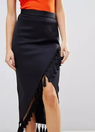 Стильная юбка карандаш из непрена с бахромой asos