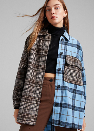 Тепла сорочка в клітку bershka xs-s-м