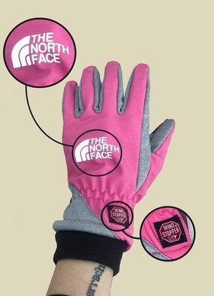 Рукавички the north face winter pink/ зе норт фейс / рожеві / зимові з сенсорним пальцем