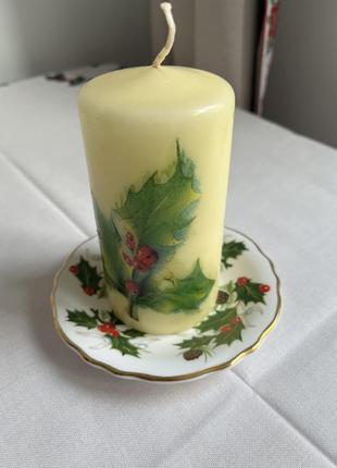 Рождественский набор, свеча с блюдцем. royal grafton fine bone china,made in england