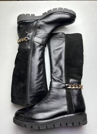 Сапоги с цепью зимние кожаные