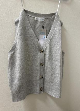 Серый трендовый кардиган на пуговицах, безрукавка, жилетка