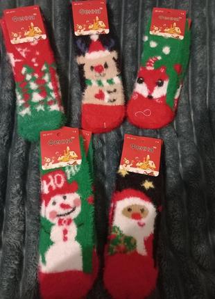Тепленькі дитячі пухнасті шкарпетки з новорічним принтом+ горошок+ норкові шкарпеточки для малюток 12-18 місяців