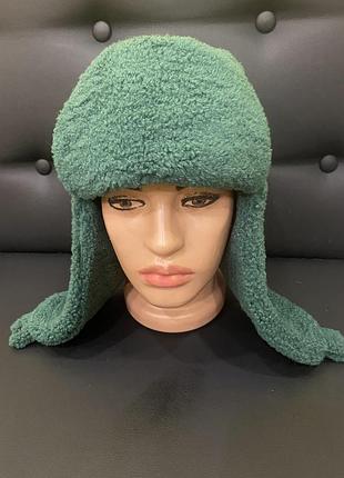 Ушанка,шерсть,зеленого цвета, длинные ушки,.
