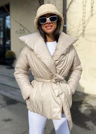 Теплая, женская дутая курточка на зиму🔥 беж и черный,