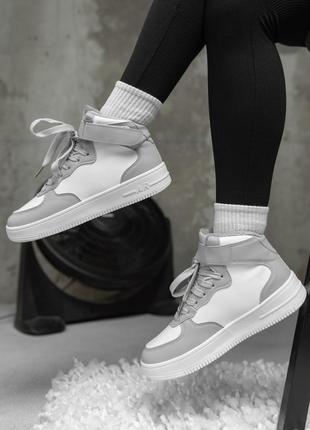 Зимние женские кроссовки amanda white/grey, зимние кожаные кроссовки, кроссовки кожаные утепленные, зимняя женская обувь, air nike кроссовки