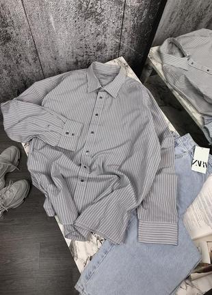 Рубашка оверсайз в полоска серо-белую / рубашка оверсайз в полоску серо-беля