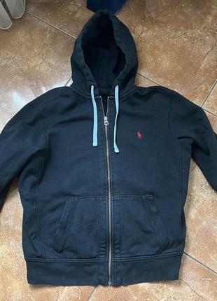 Черный хлопковый зип худи балахон кофта на молнии polo ralph lauren size l