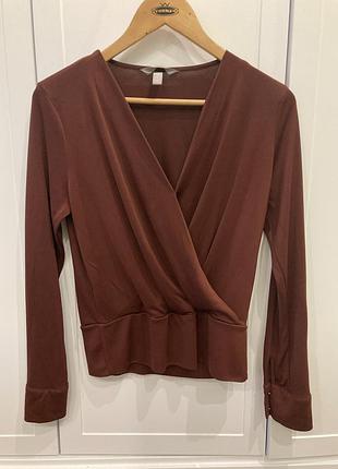 H&m s коричневый / терракотовий лонг блуза стретч на запах
