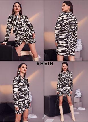 Платье в принт «зебра» с завязкой на шее и запахом shein