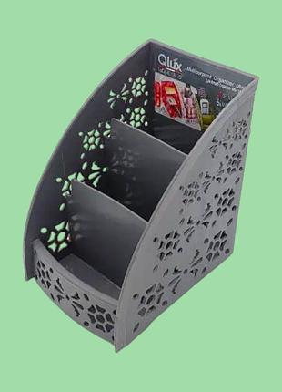 Органайзер пластиковий для зберігання косметики та дрібниць qlux l-687 на 3 відділення 11,5*8 cm h 13 cm variomarket