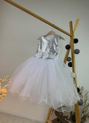 Платье пышное пайетки 4-6 лет белое