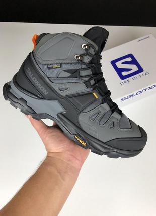 Зимові чоловічі кросівки salomon x beach 4 mid wide gtx winter fur grey black саломон чорного з сірим кольорів хутро