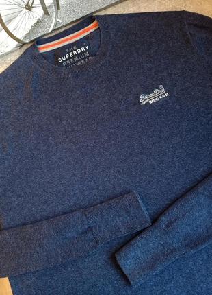 Чоловічий светер superdry склад котон кашемір синього кольору розмір м