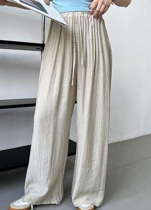 Жіночі літні штани палаццо з креп-жатки широкі легкі брюки на літо7 фото