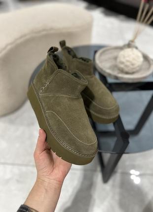 Замшевые угги, угги stradivarius, замшевые ботинки с мехом