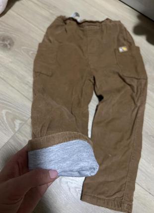 Утеплені штани брюки джинси демі бархат оксамит рубчик вельветові коричневі бежеві хлопчик cute pepco 98 2-3 роки на резинці з кишенями карго прямі