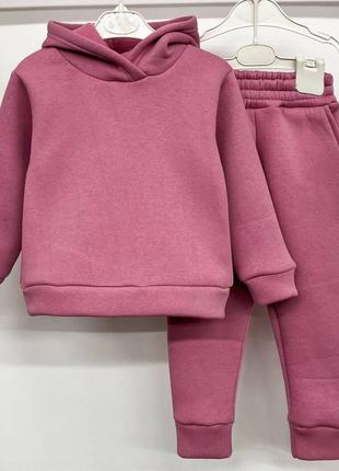 Костюм детский спортивный теплый из турецкой ткани на хлопковой основе на флисе, худи, штаны, розовы