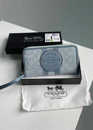 Coach dempsey large wallet in signature jacquard blue