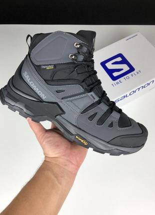 Зимові чоловічі кросівки salomon x beach 4 mid wide gtx winter fur grey саломон сірого кольору хутро