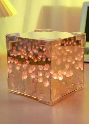 Світильник нічник тюльпани, куб з тюльпанами, дзеркальний нічник з тюльпанами3 фото