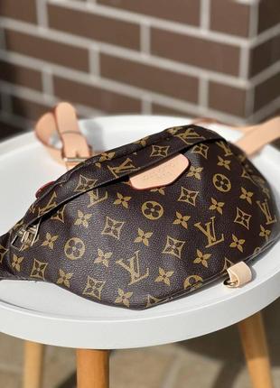 Стильная сумка бананка через плечо louis vuitton люкс качества беж эмблема