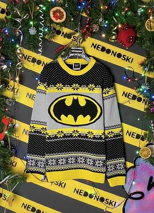 Новогодний, разрезной, шерстяной свитер batman,dc comics